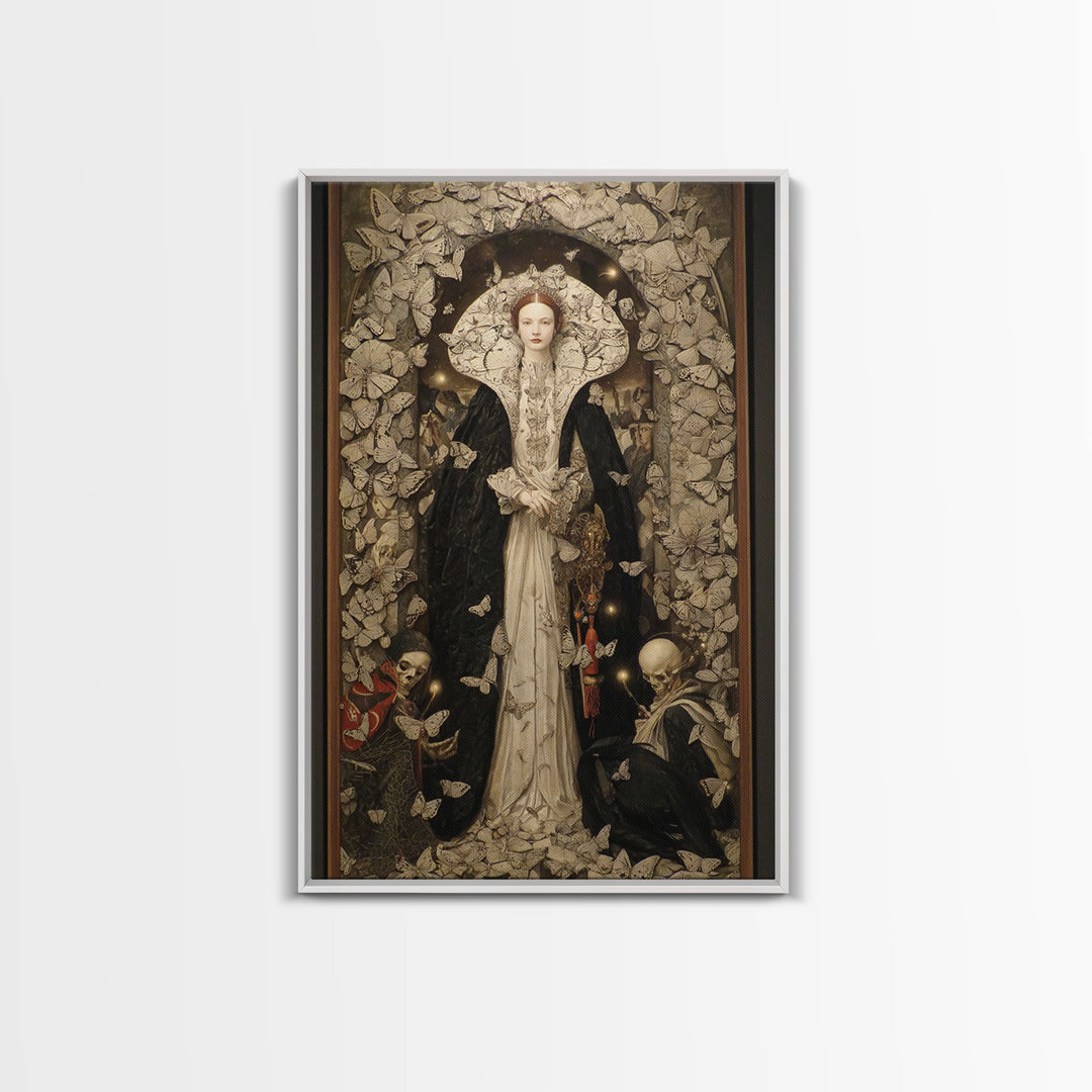 The Moth-Winged Empress, Danse Macabre Art, Vertical Wall Art, Gothic Horror Wall Art, Framed Canvas Print