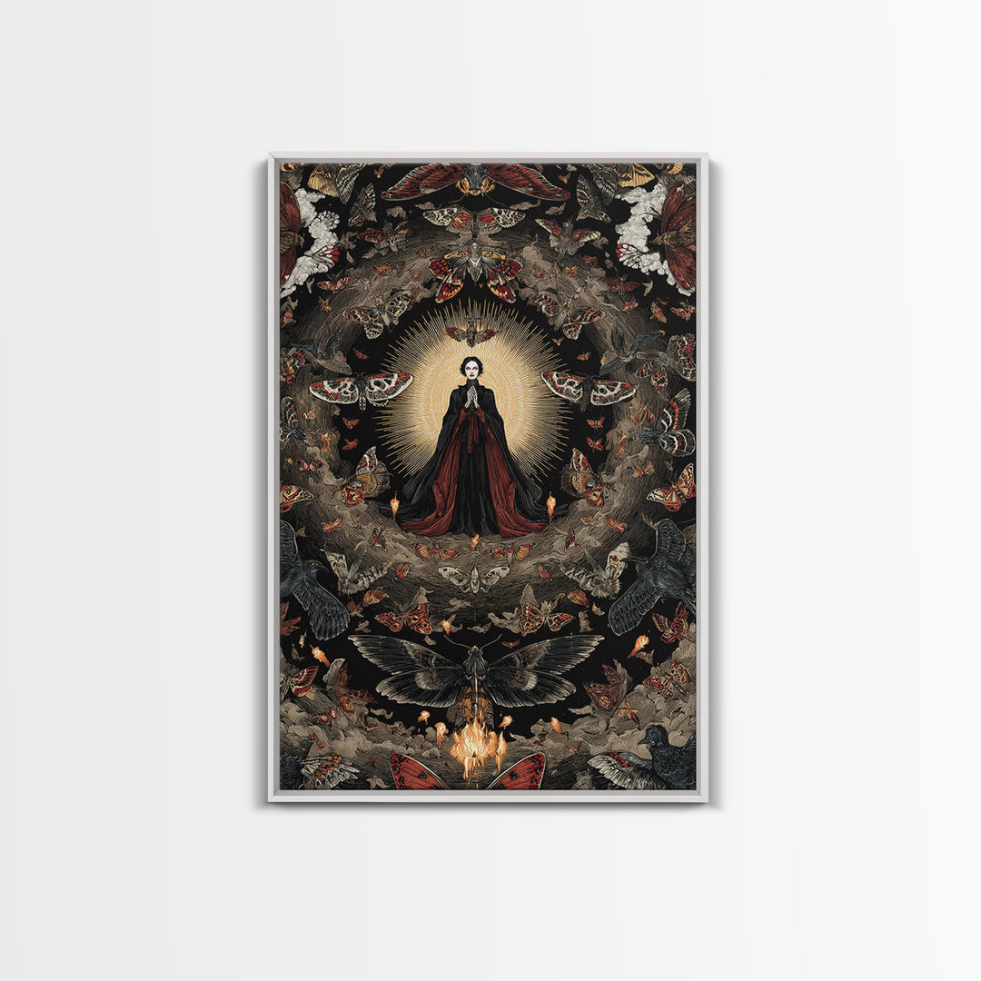 The Moth-Winged Empress, Visionary Gothic Art, Vertical Wall Art, Macabre Wall Art, Framed Canvas Print, Halloween Wall Art