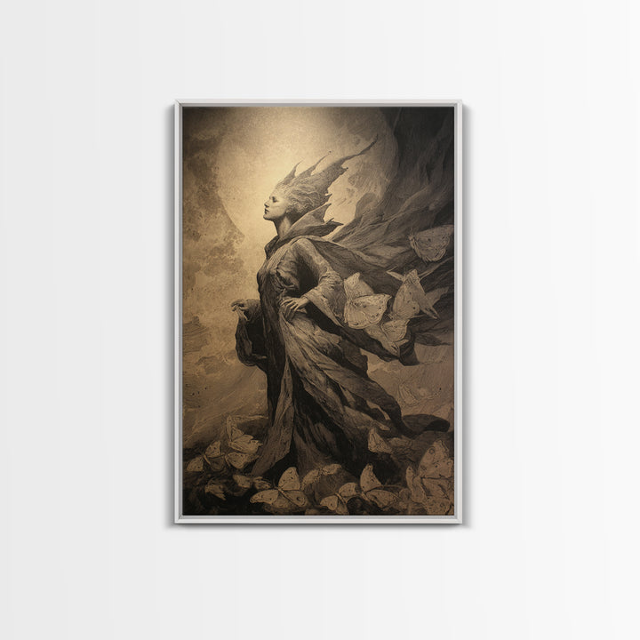 The Moth-Winged Empress, Symbolist Dream Art, Vertical Wall Art, Gothic Horror Wall Art, Canvas Print, Halloween Wall Art