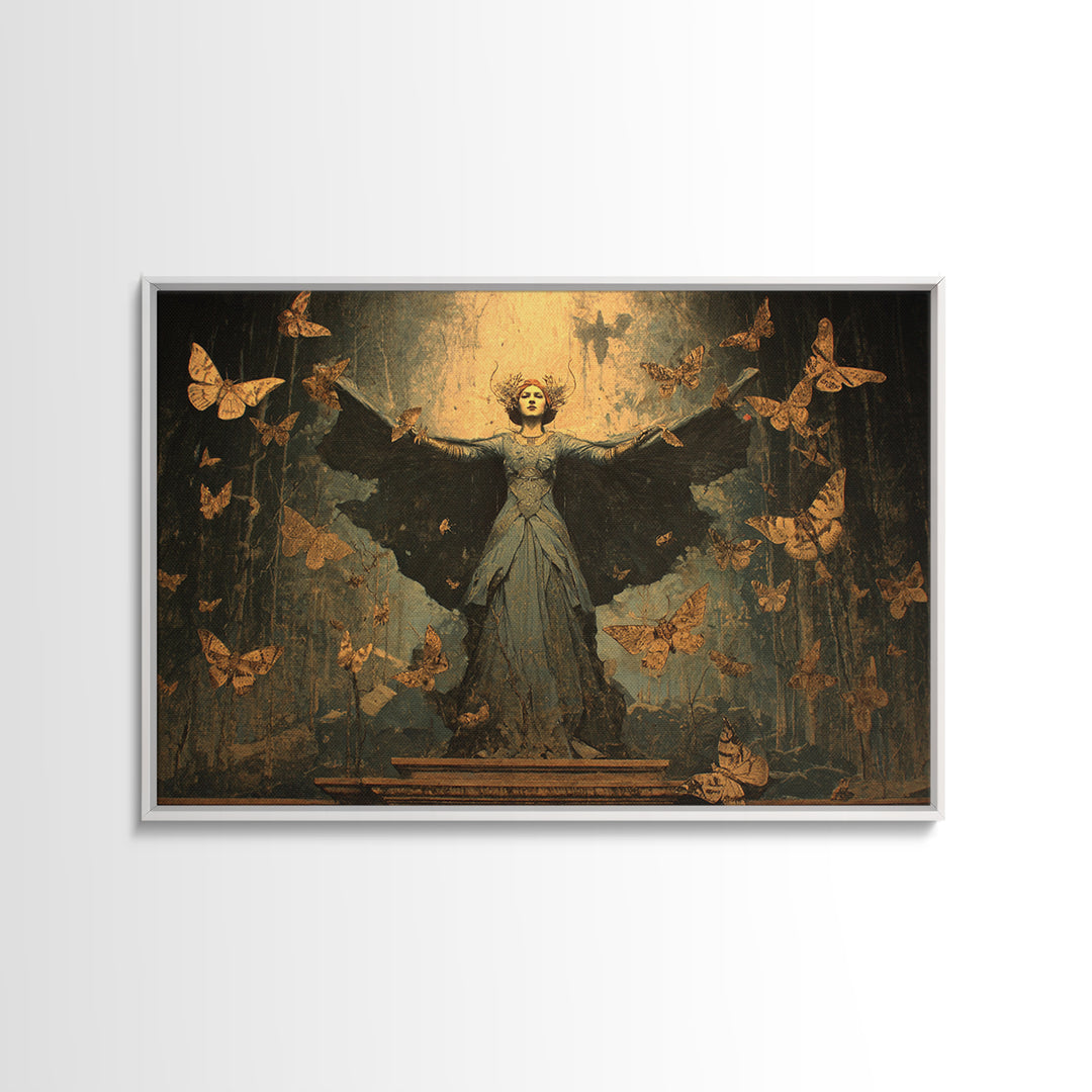 The Moth-Winged Empress, Symbolist Gothic Landscape, Landscape Wall Art, Dark Halloween Decor, Framed Canvas Print, Halloween Wall Art