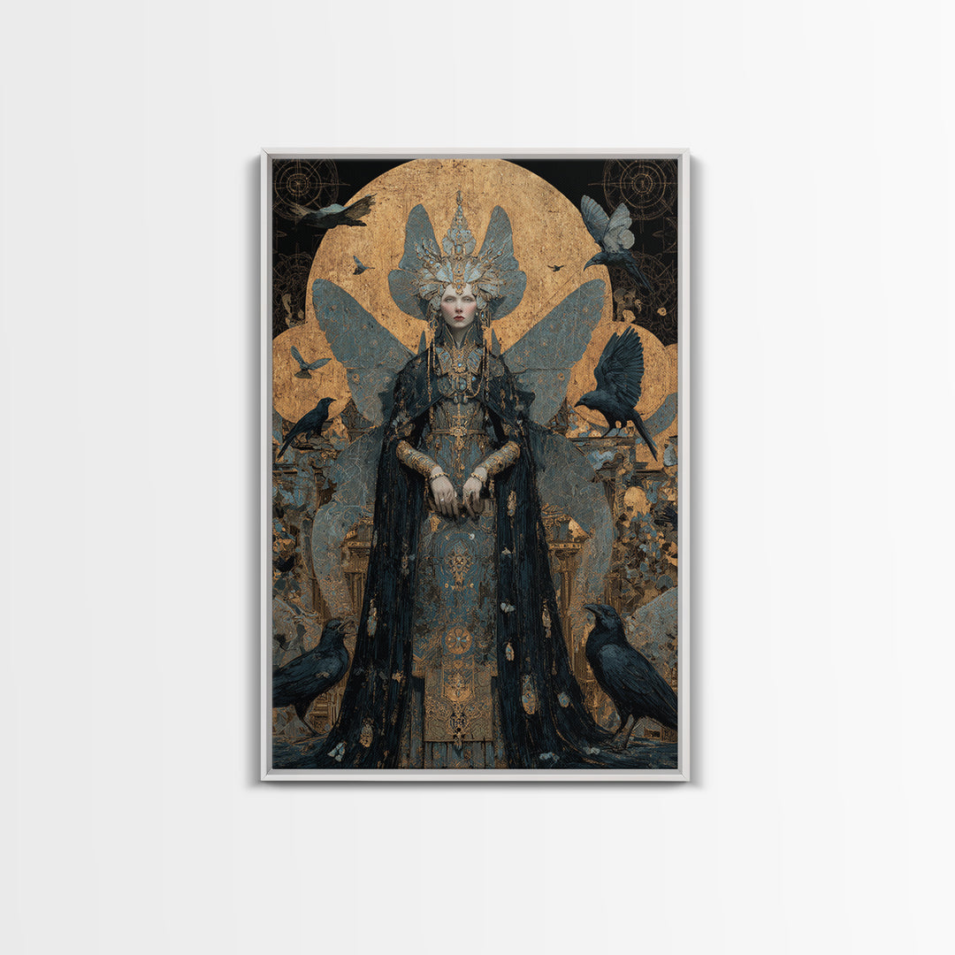The Moth-Winged Empress, Ornate Symbolist Art, Vertical Wall Art, Dark Halloween Decor, Canvas Print, Halloween Wall Art