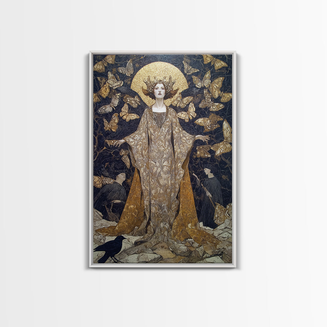 The Moth-Winged Empress, Symbolist Death Art, Vertical Wall Art, Dark Halloween Decor, Canvas Print, Halloween Wall Art