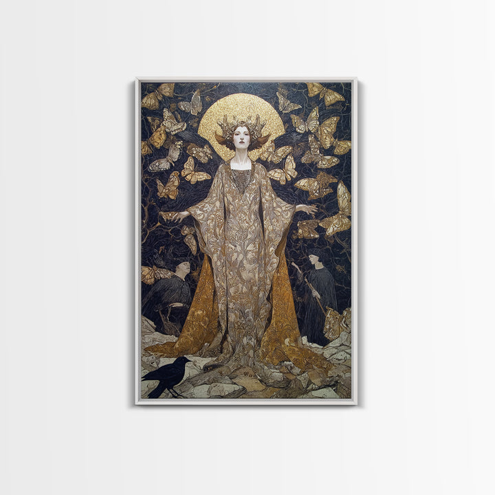 The Moth-Winged Empress, Symbolist Death Art, Vertical Wall Art, Dark Halloween Decor, Canvas Print, Halloween Wall Art