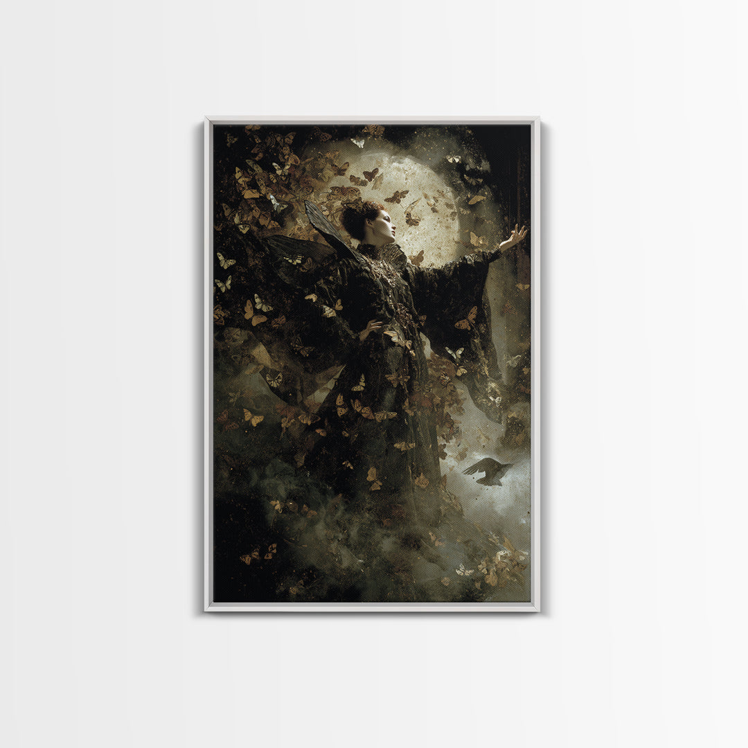 The Moth-Winged Empress, Dark Symbolist Art, Vertical Wall Art, Macabre Wall Art, Framed Canvas Print, Halloween Wall Art