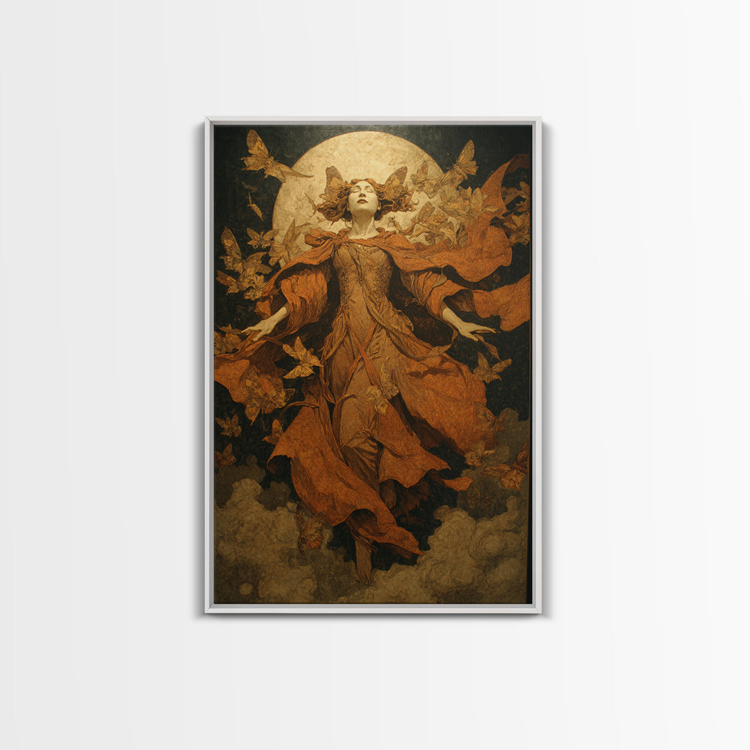 The Moth-Winged Empress, Symbolist Etching Art, Vertical Wall Art, Gothic Horror Wall Art, Framed Canvas Print, Halloween Wall Art