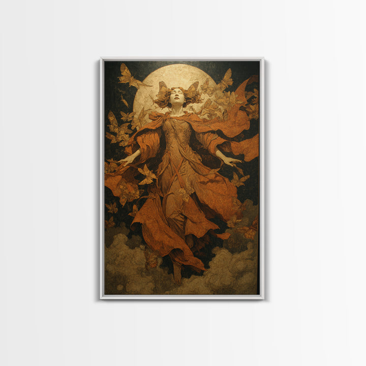 The Moth-Winged Empress, Symbolist Etching Art, Vertical Wall Art, Gothic Horror Wall Art, Framed Canvas Print, Halloween Wall Art