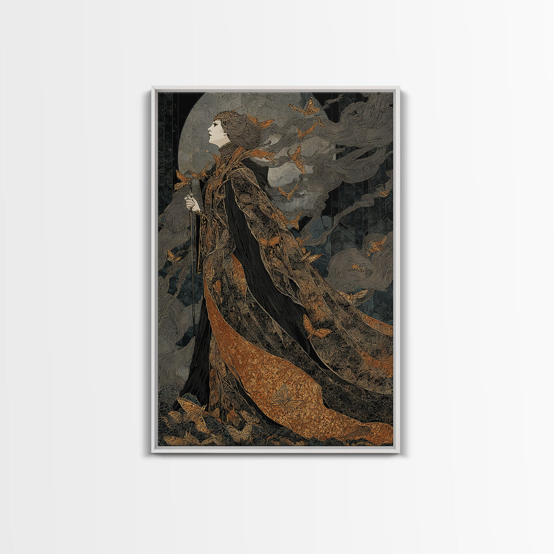 The Moth-Winged Empress, Stained Glass Gothic Art, Vertical Wall Art, Dark Halloween Decor, Canvas Print, Halloween Wall Art