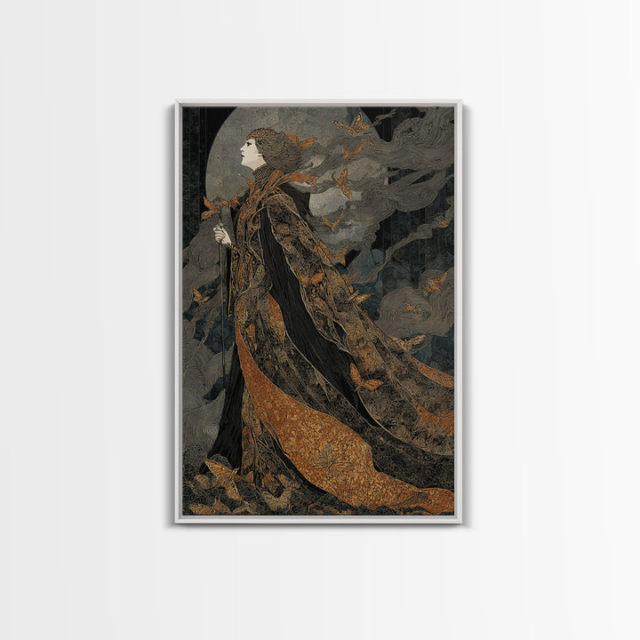 The Moth-Winged Empress, Stained Glass Gothic Art, Vertical Wall Art, Dark Halloween Decor, Canvas Print, Halloween Wall Art