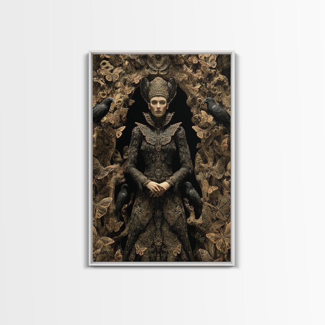 The Moth-Winged Empress, Biomechanical Horror Art, Vertical Wall Art, Gothic Horror Wall Art, Framed Canvas Print, Halloween Wall Art