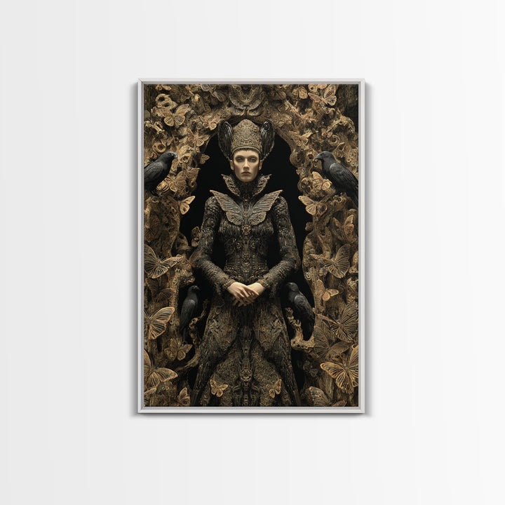 The Moth-Winged Empress, Biomechanical Horror Art, Vertical Wall Art, Gothic Horror Wall Art, Framed Canvas Print, Halloween Wall Art