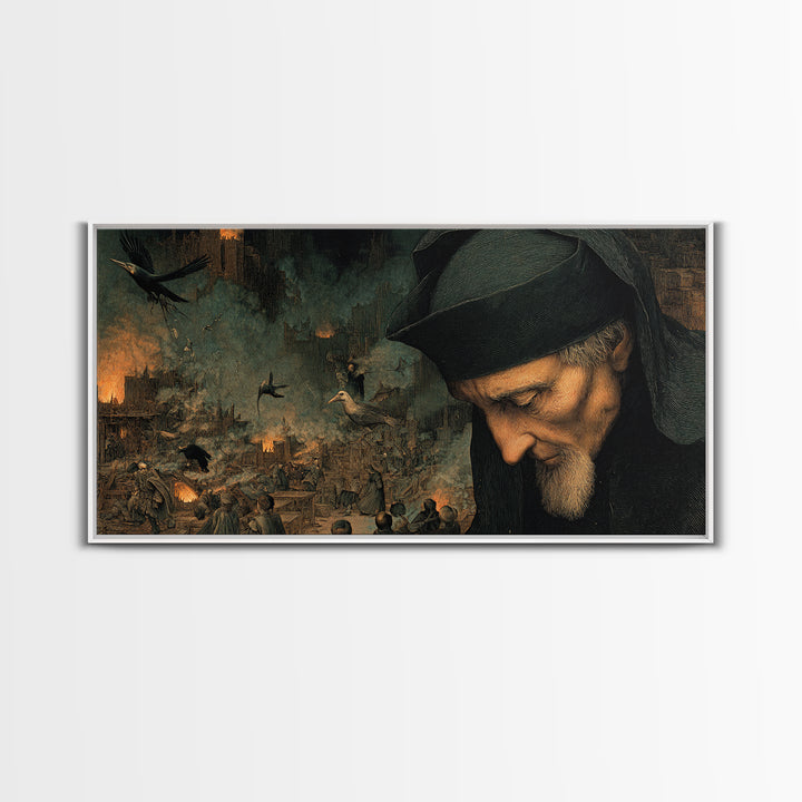 The Ash-Covered Oracle, Medieval Grotesque Art, Wide Panoramic Art, Gothic Horror Wall Art, Canvas Print, Halloween Wall Art
