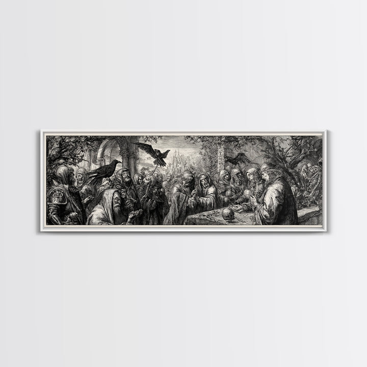The Ash-Covered Oracle, Renaissance Engraving Art, Extra Wide Wall Art, Macabre Wall Art, Framed Canvas Print, Halloween Wall Art