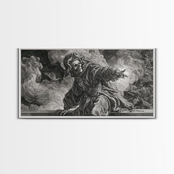 The Ash-Covered Oracle, Danse Macabre Art, Wide Panoramic Art, Dark Fantasy Wall Art, Canvas Print, Halloween Wall Art