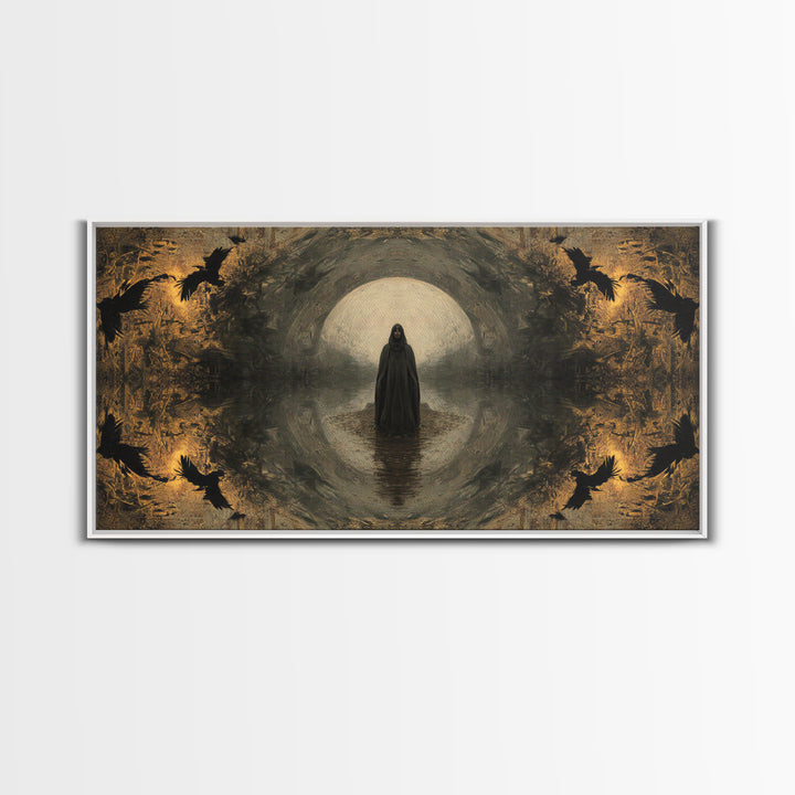 The Ash-Covered Oracle, Symbolist Gothic Landscape, Wide Panoramic Art, Dark Fantasy Wall Art, Canvas Print, Halloween Wall Art
