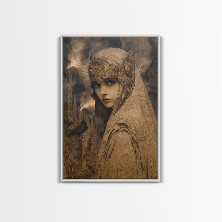 The Ash-Covered Oracle, Ornate Symbolist Art, Vertical Wall Art, Dark Halloween Decor, Canvas Print, Halloween Wall Art