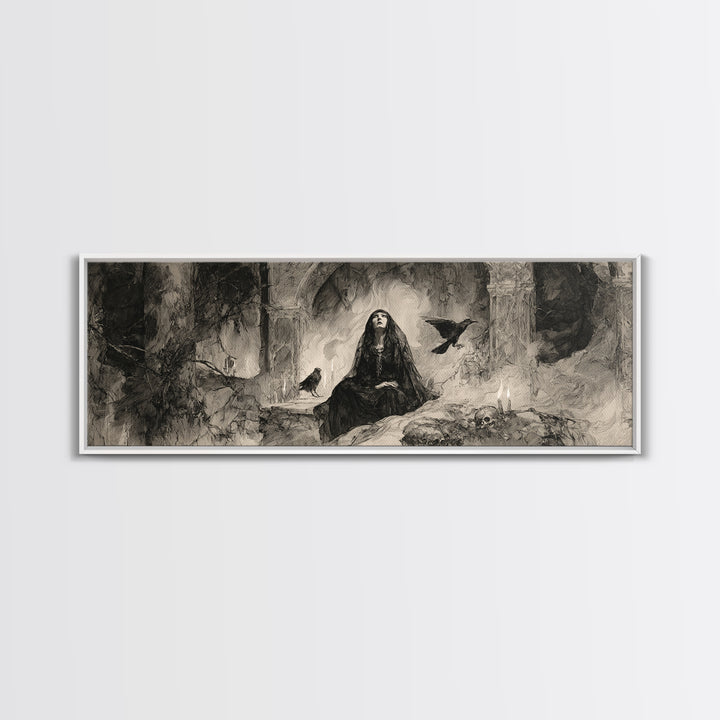 The Ash-Covered Oracle, Decadent Gothic Art, Extra Wide Wall Art, Macabre Wall Art, Canvas Print, Halloween Wall Art