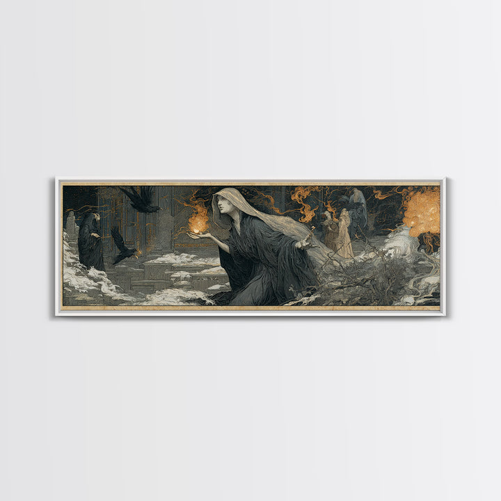 The Ash-Covered Oracle, Symbolist Death Art, Extra Wide Wall Art, Gothic Horror Wall Art, Canvas Print, Halloween Wall Art