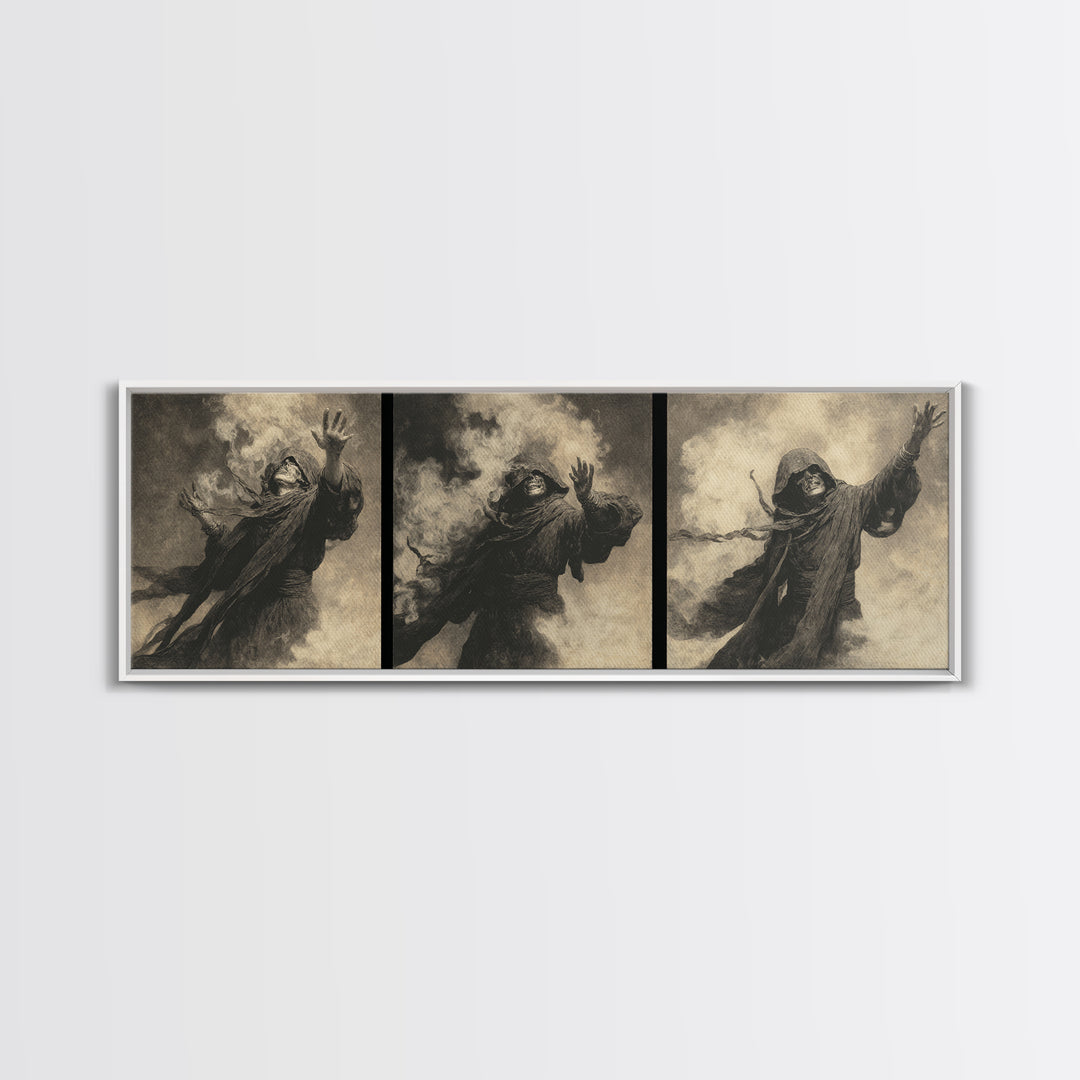 The Ash-Covered Oracle, Dark Symbolist Art, Extra Wide Wall Art, Dark Halloween Decor, Framed Canvas Print, Halloween Wall Art