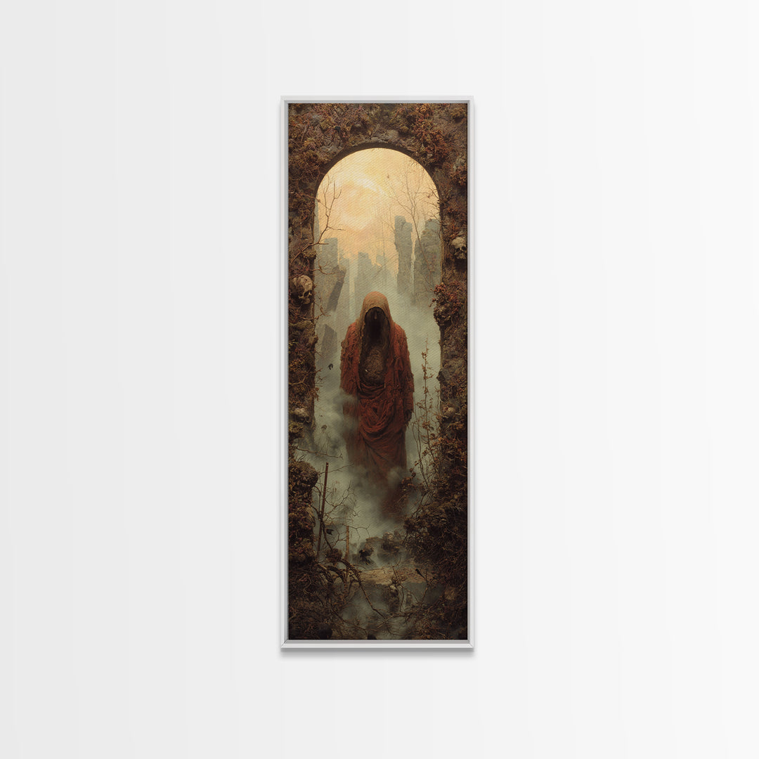 The Ash-Covered Oracle, Surreal Apocalyptic Art, Tall Narrow Wall Art, Gothic Horror Wall Art, Canvas Print, Halloween Wall Art