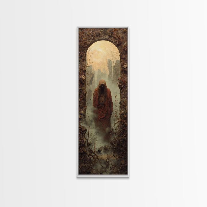 The Ash-Covered Oracle, Surreal Apocalyptic Art, Tall Narrow Wall Art, Gothic Horror Wall Art, Canvas Print, Halloween Wall Art