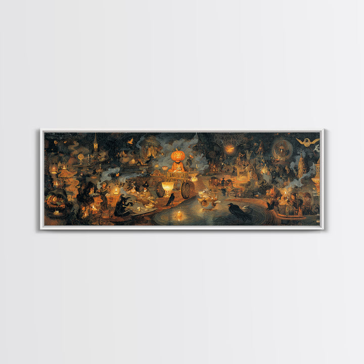 The Pumpkin-Headed Tea Merchant, Medieval Grotesque Art, Extra Wide Wall Art, Gothic Horror Wall Art, Canvas Print