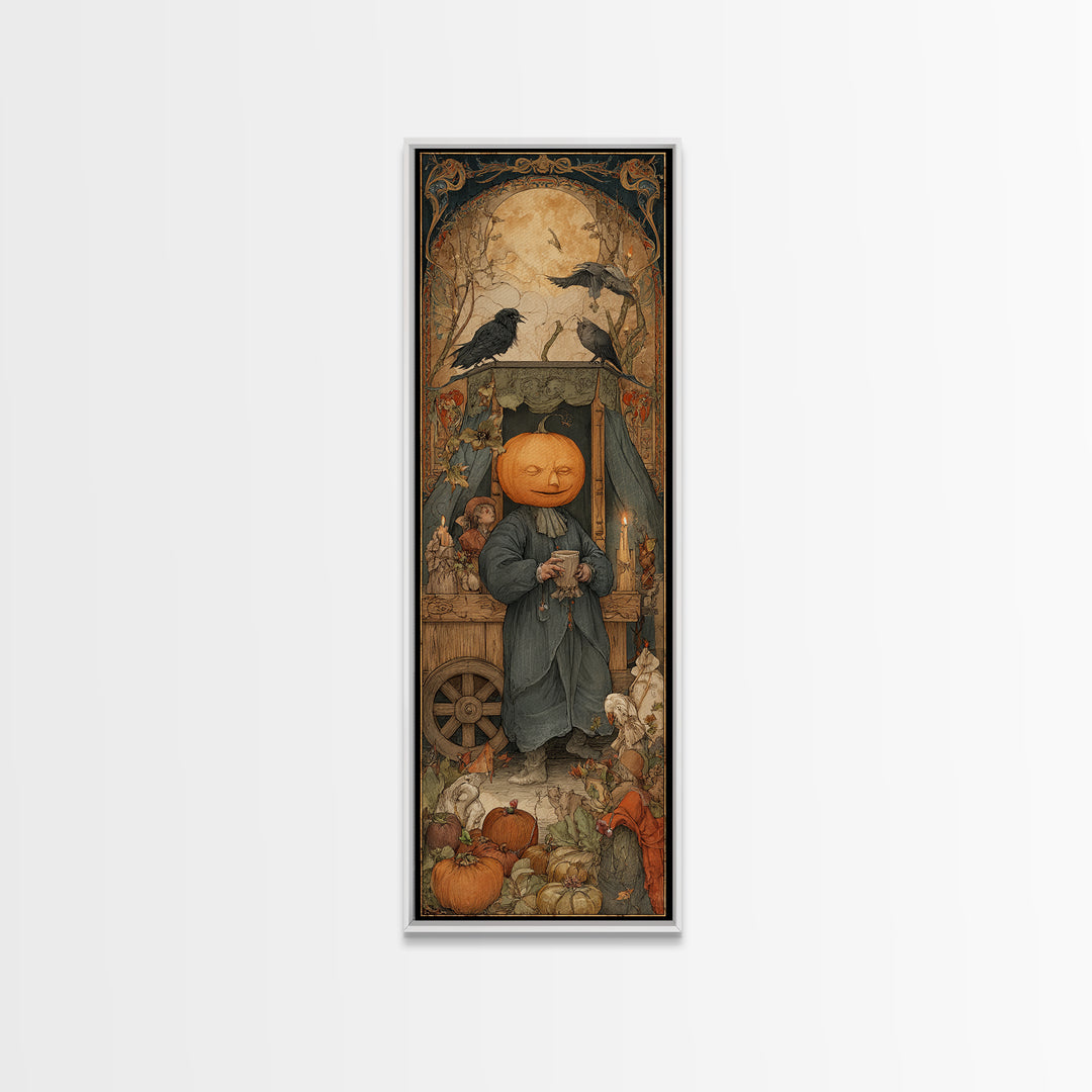 The Pumpkin-Headed Tea Merchant, Dark Renaissance Art, Tall Narrow Wall Art, Dark Fantasy Wall Art, Canvas Print