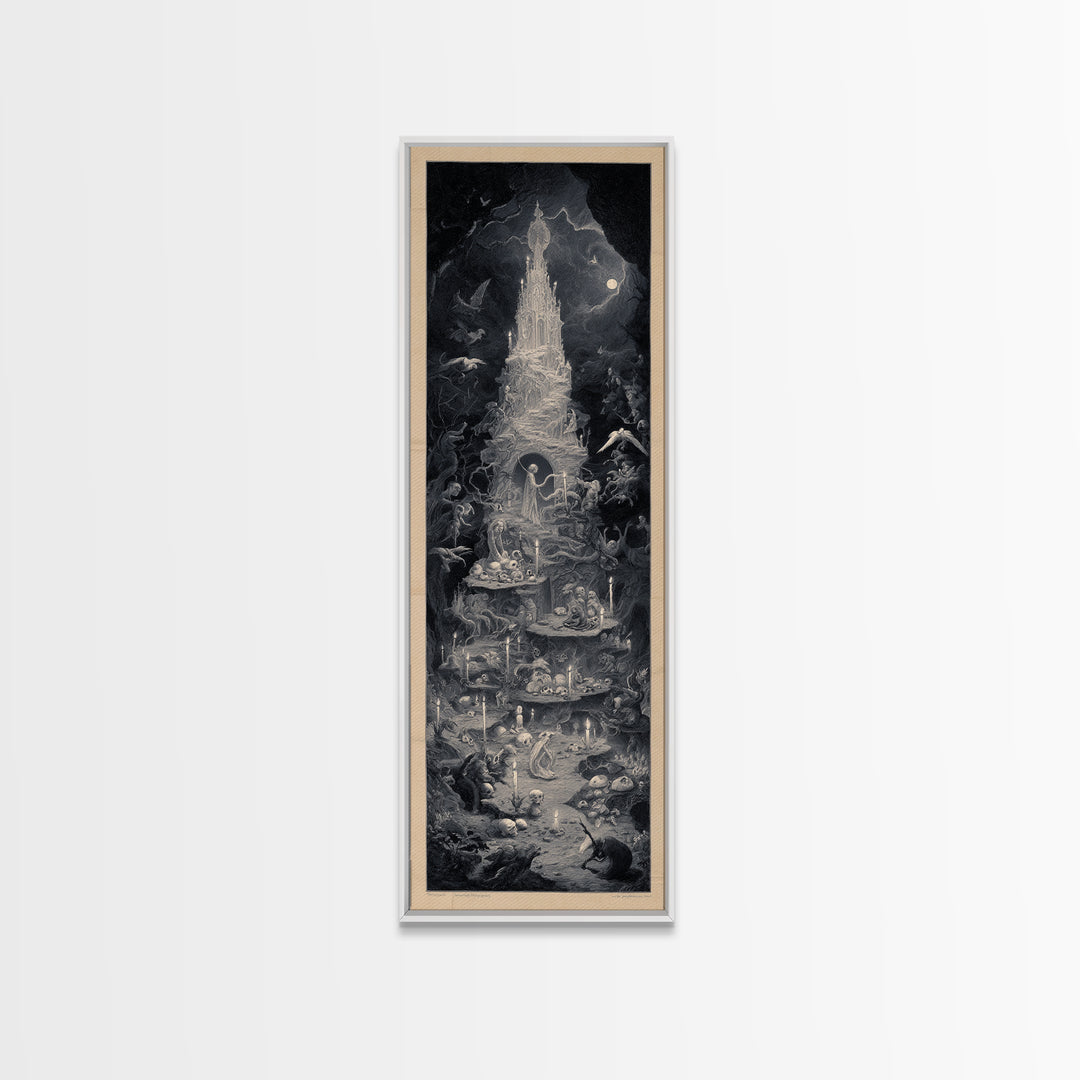 The Ghost Bakery, Gothic Engraving Art, Tall Narrow Wall Art, Macabre Wall Art, Framed Canvas Print, Halloween Wall Art