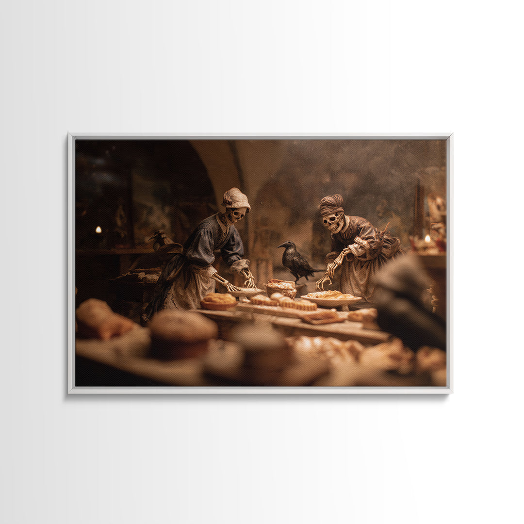 The Ghost Bakery, Danse Macabre Art, Landscape Wall Art, Dark Halloween Decor, Framed Canvas Print, Halloween Wall Art