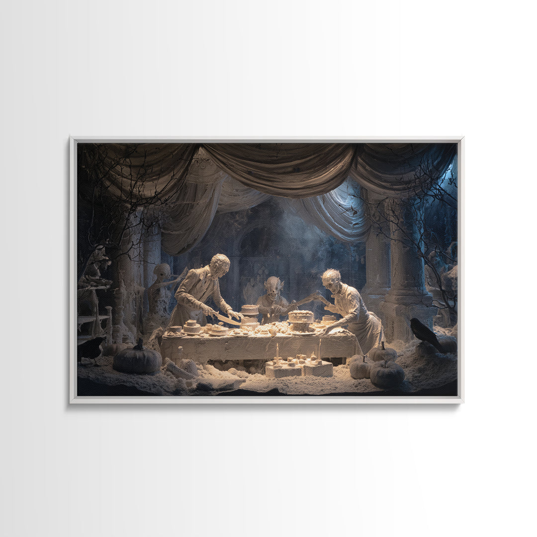 The Ghost Bakery, Gothic Nightmare Art, Landscape Wall Art, Dark Halloween Decor, Framed Canvas Print, Halloween Wall Art