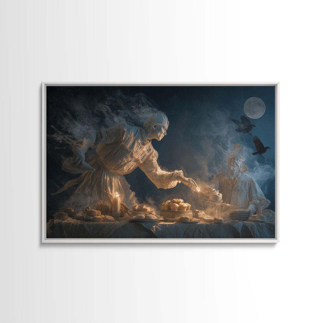 The Ghost Bakery, Visionary Gothic Art, Landscape Wall Art, Macabre Wall Art, Framed Canvas Print, Halloween Wall Art, Halloween Decor