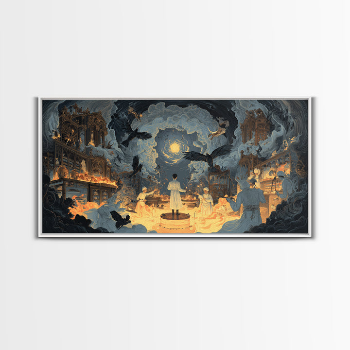 The Ghost Bakery, Apocalyptic Romantic Art, Wide Panoramic Art, Dark Halloween Decor, Canvas Print, Halloween Wall Art
