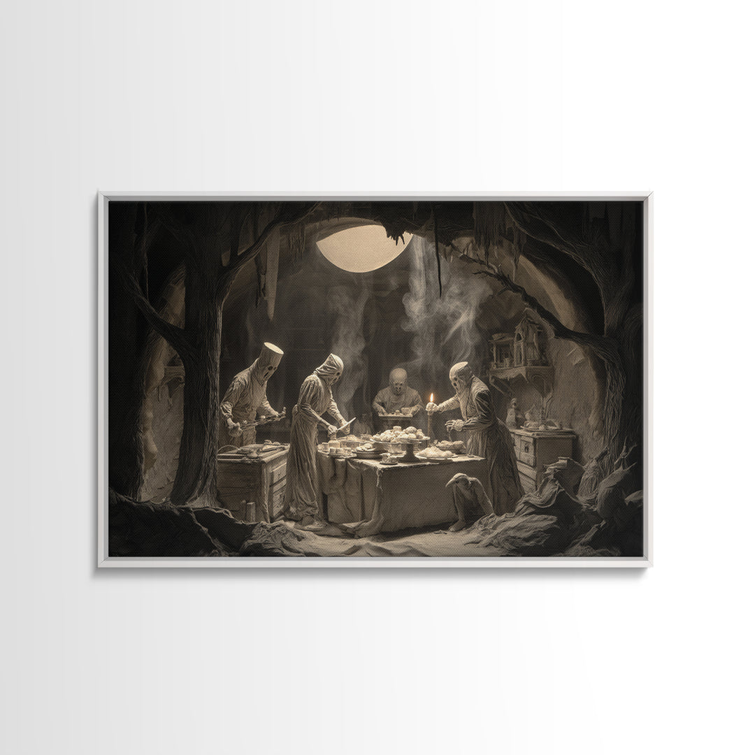The Ghost Bakery, Expressionist Nightmare Art, Landscape Wall Art, Dark Halloween Decor, Canvas Print, Halloween Wall Art