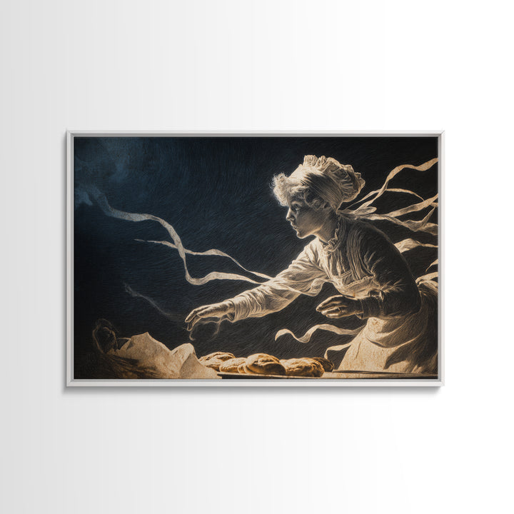 The Ghost Bakery, Expressionist Gothic Art, Landscape Wall Art, Dark Halloween Decor, Framed Canvas Print, Halloween Wall Art