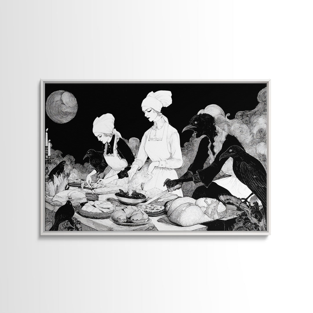 The Ghost Bakery, Decadent Line Art, Landscape Wall Art, Dark Fantasy Wall Art, Framed Canvas Print, Halloween Wall Art