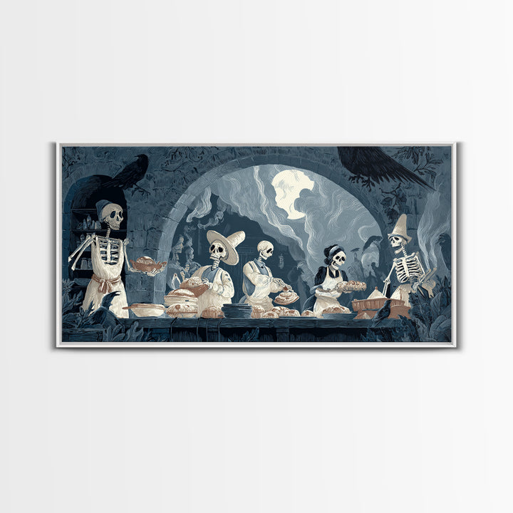 The Ghost Bakery, Macabre Folk Print Art, Wide Panoramic Art, Dark Halloween Decor, Canvas Print, Halloween Wall Art