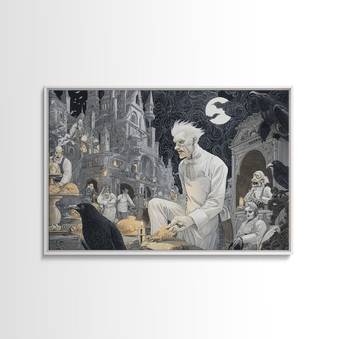The Ghost Bakery, Victorian Macabre Art, Landscape Wall Art, Macabre Wall Art, Framed Canvas Print, Halloween Wall Art