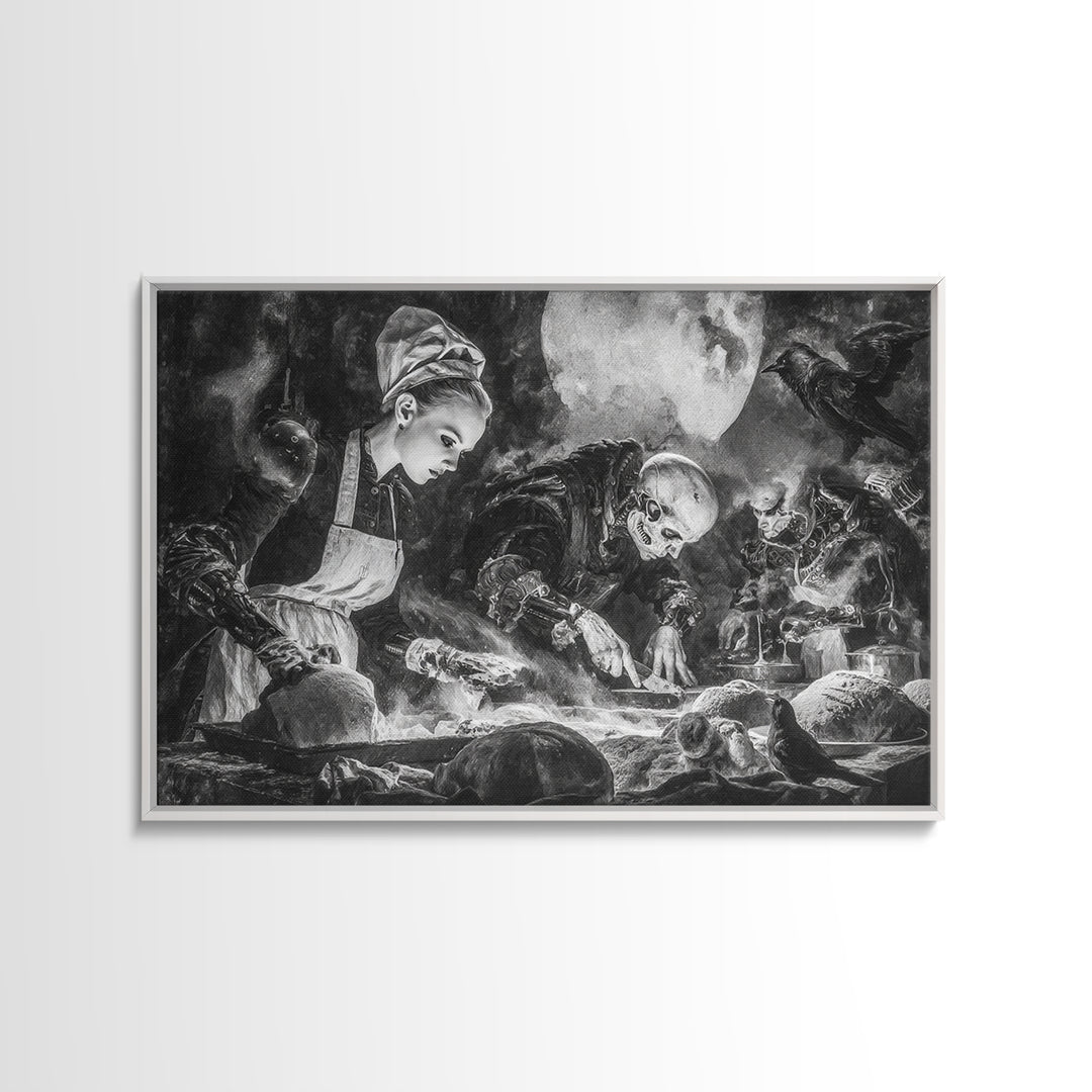 The Ghost Bakery, Biomechanical Horror Art, Landscape Wall Art, Dark Fantasy Wall Art, Framed Canvas Print, Halloween Wall Art
