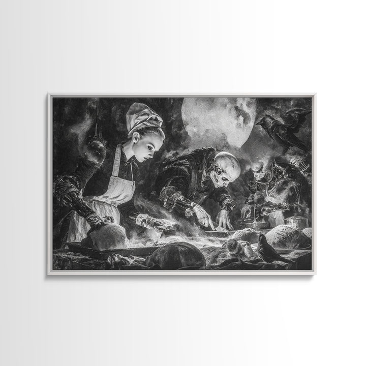 The Ghost Bakery, Biomechanical Horror Art, Landscape Wall Art, Dark Fantasy Wall Art, Framed Canvas Print, Halloween Wall Art