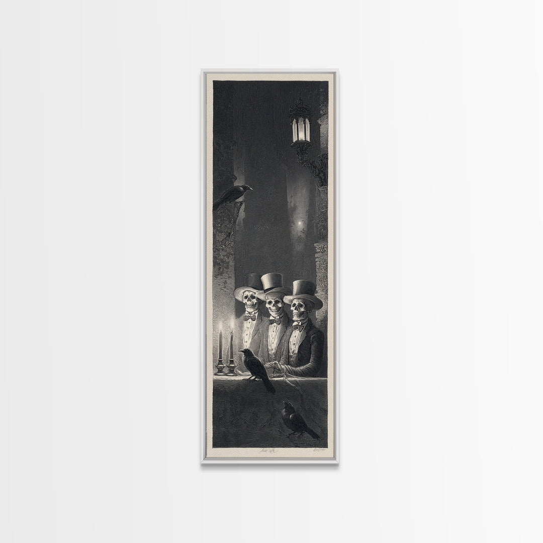 The Skeleton Barbershop Quartet, Gothic Engraving Art, Tall Narrow Wall Art, Gothic Horror Wall Art, Canvas Print, Halloween Wall Art