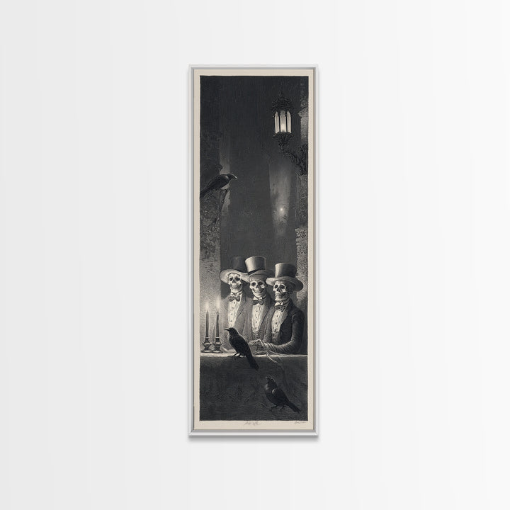 The Skeleton Barbershop Quartet, Gothic Engraving Art, Tall Narrow Wall Art, Gothic Horror Wall Art, Canvas Print, Halloween Wall Art