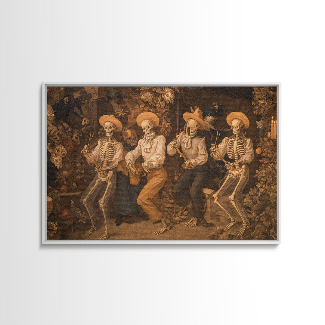 The Skeleton Barbershop Quartet, Medieval Grotesque Art, Landscape Wall Art, Macabre Wall Art, Canvas Print, Halloween Wall Art