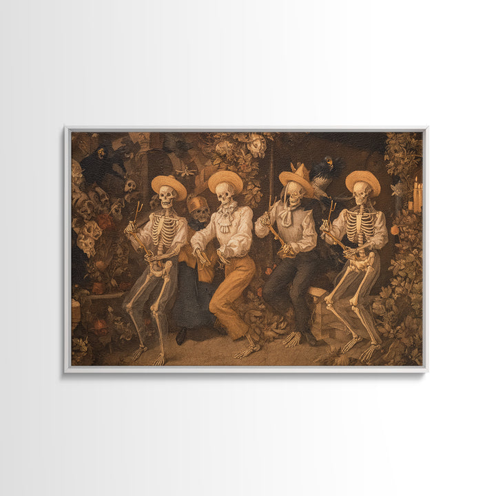 The Skeleton Barbershop Quartet, Medieval Grotesque Art, Landscape Wall Art, Macabre Wall Art, Canvas Print, Halloween Wall Art