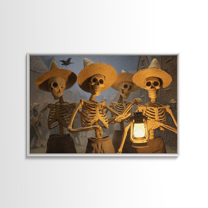 The Skeleton Barbershop Quartet, Northern Renaissance Horror, Landscape Wall Art, Macabre Wall Art, Framed Canvas Print
