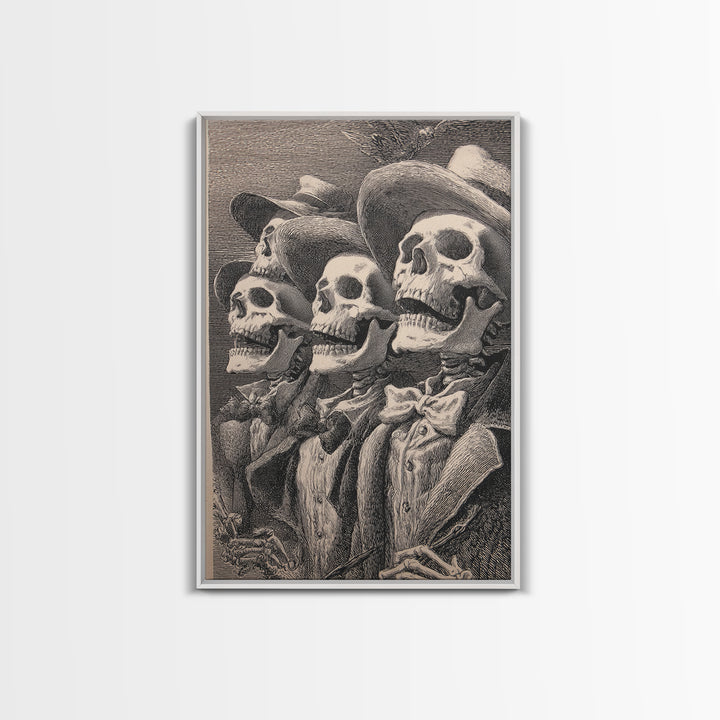 The Skeleton Barbershop Quartet, Renaissance Engraving Art, Vertical Wall Art, Gothic Horror Wall Art, Framed Canvas Print