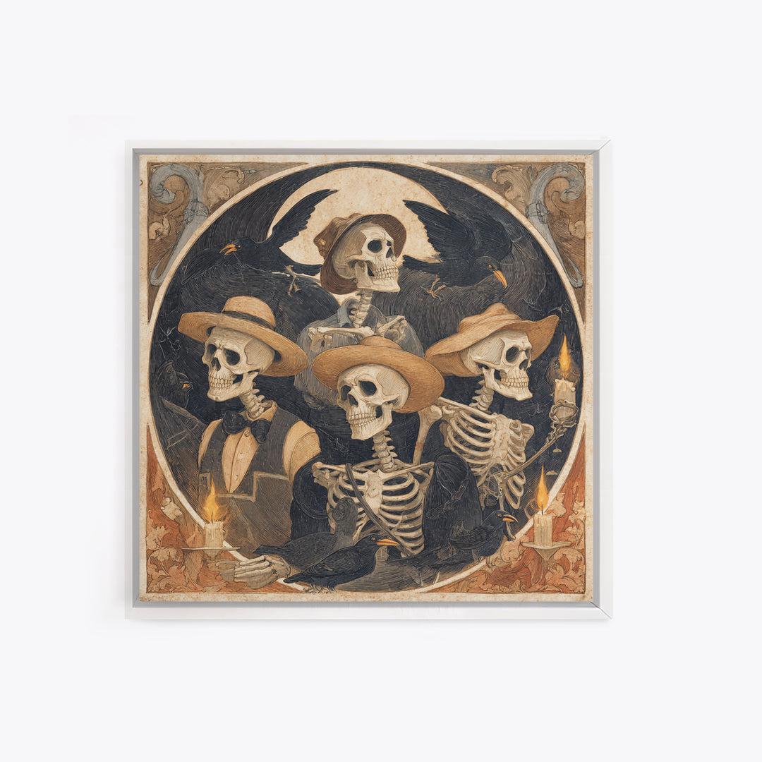 The Skeleton Barbershop Quartet, Danse Macabre Art, Square Wall Art, Macabre Wall Art, Canvas Print, Halloween Wall Art