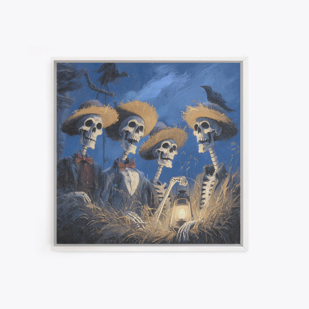 The Skeleton Barbershop Quartet, Baroque Witchcraft Art, Square Wall Art, Macabre Wall Art, Framed Canvas Print, Halloween Wall Art