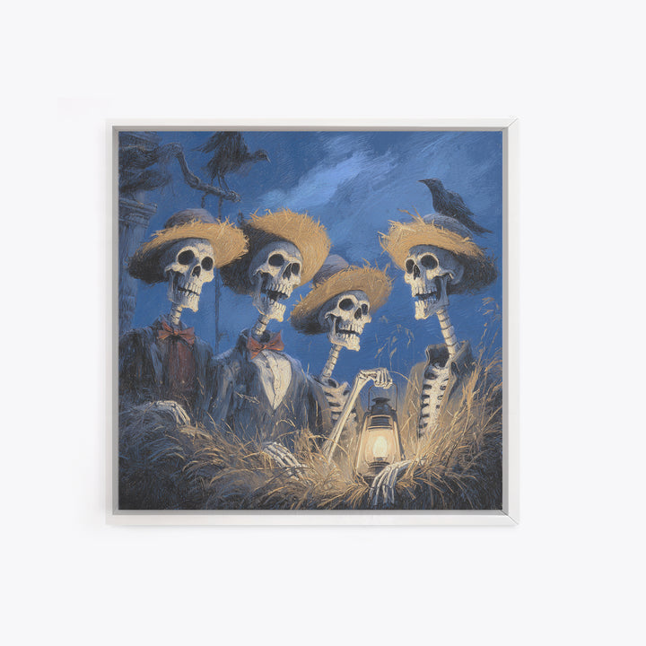 The Skeleton Barbershop Quartet, Baroque Witchcraft Art, Square Wall Art, Macabre Wall Art, Framed Canvas Print, Halloween Wall Art