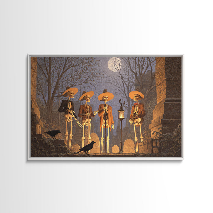 The Skeleton Barbershop Quartet, Romantic Gothic Landscape, Landscape Wall Art, Macabre Wall Art, Canvas Print, Halloween Wall Art