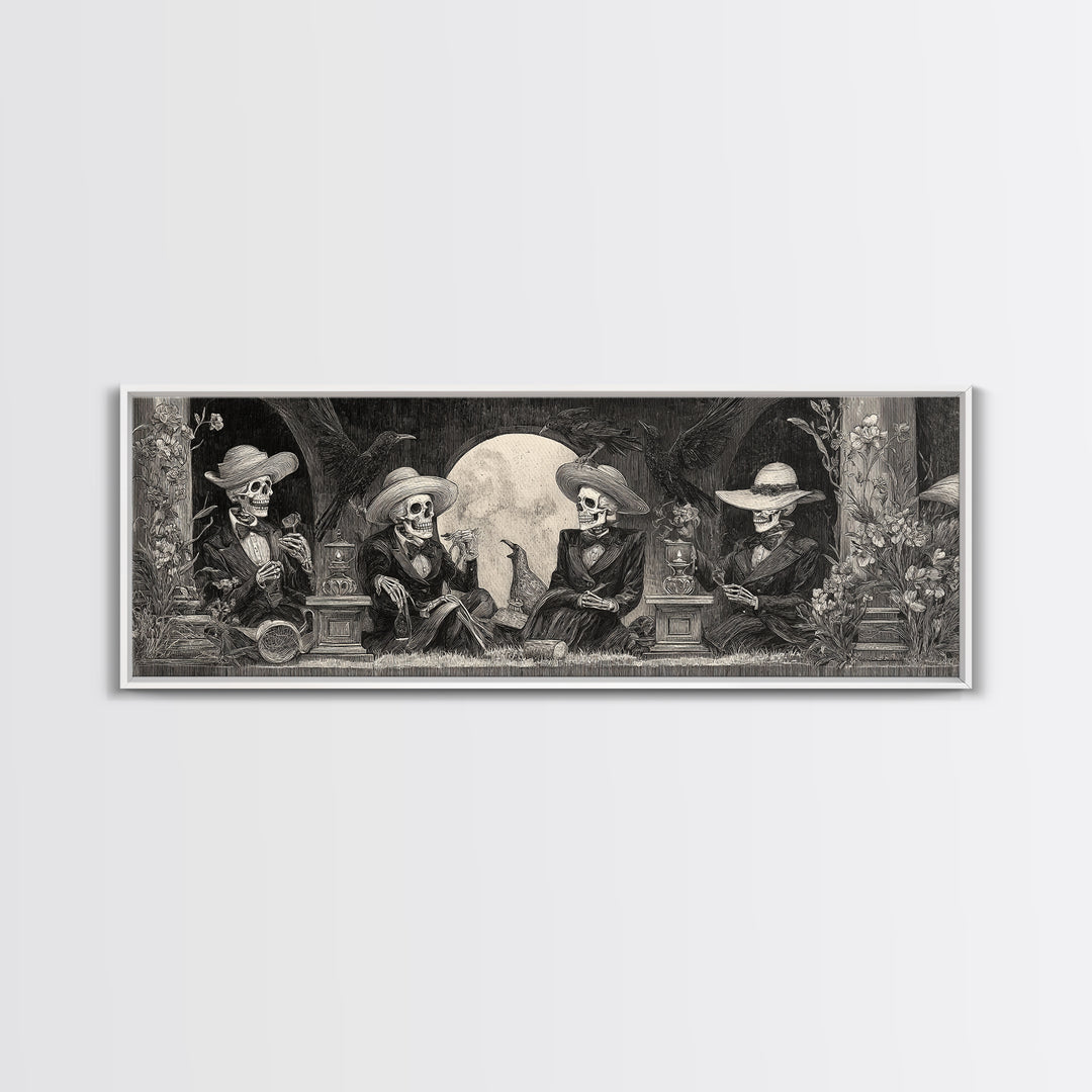 The Skeleton Barbershop Quartet, Symbolist Dream Art, Extra Wide Wall Art, Gothic Horror Wall Art, Canvas Print, Halloween Wall Art