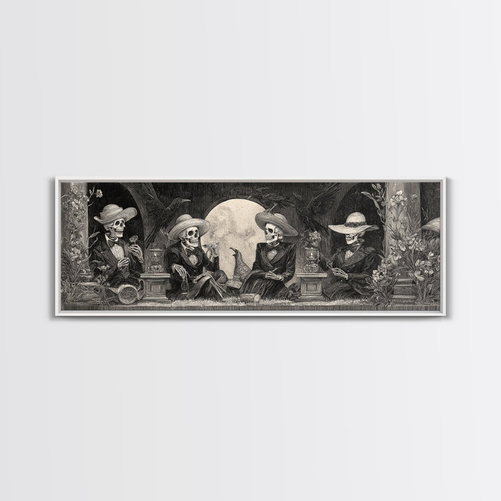 The Skeleton Barbershop Quartet, Symbolist Dream Art, Extra Wide Wall Art, Gothic Horror Wall Art, Canvas Print, Halloween Wall Art